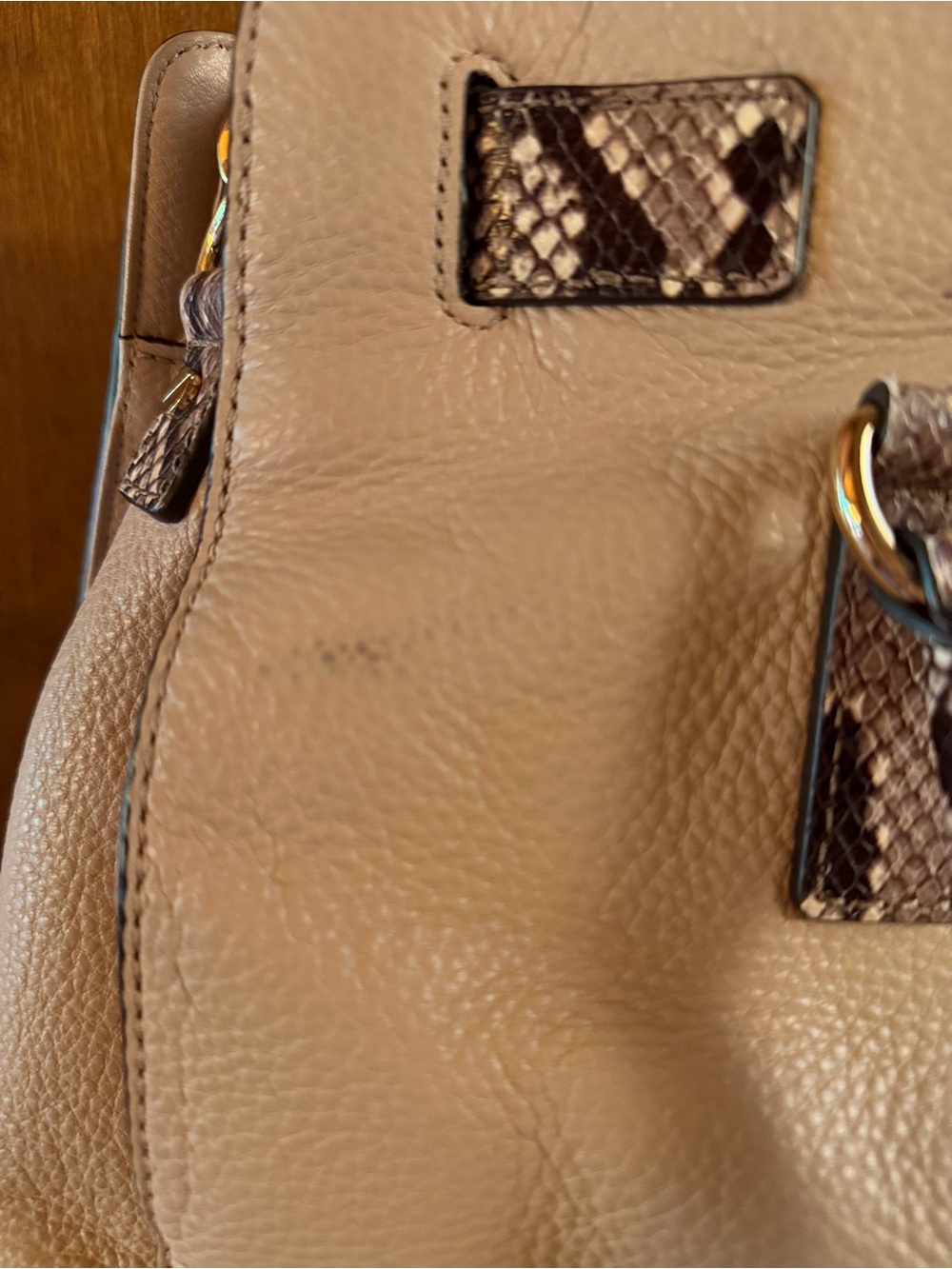 Michael Kors MK EUC Cream Hamilton Satchel with Exotic Snake-Print Trim Gold HW - Picture 6 of 11